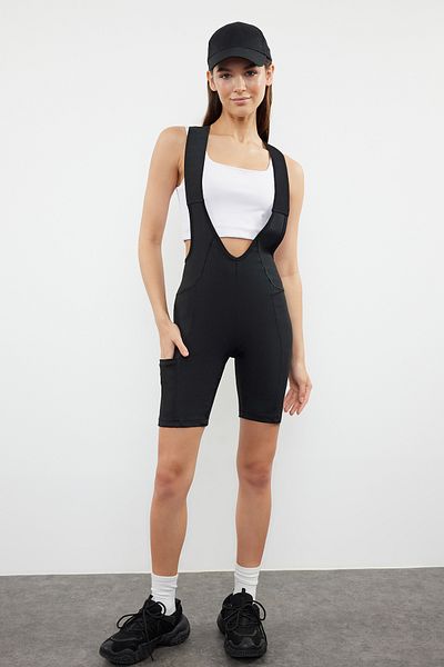 Trendyol Collection Recovery Black Sports Biker - Cu curea și detaliu din tul, THMSS24TY00048