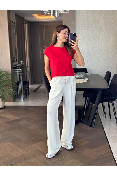 Forlady4 Red Women's Crop T-Shirt - Crew Neck, Basic Top