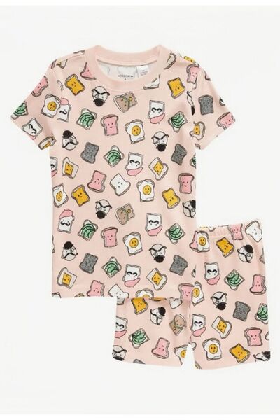 Pink Hippo Kids Детски пижамен комплект с къс ръкав и щампа от памук Nordstro...