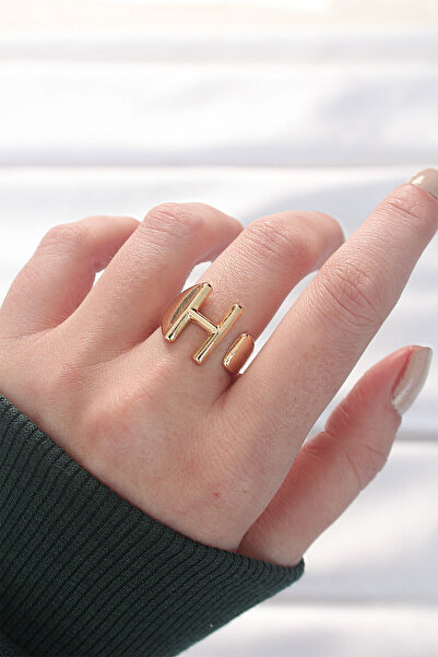 Moka Shopin خاتم ذهبي اللون قابل للتعديل مع حرف H
