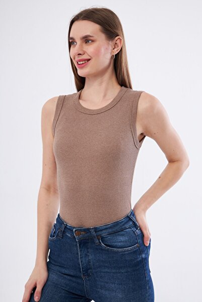 OLESYA DEKOR TASARIM KOZMETİK Women's Vision Ribbed Crew Neck Wide Shoulder Zero Sleeve Undershirt