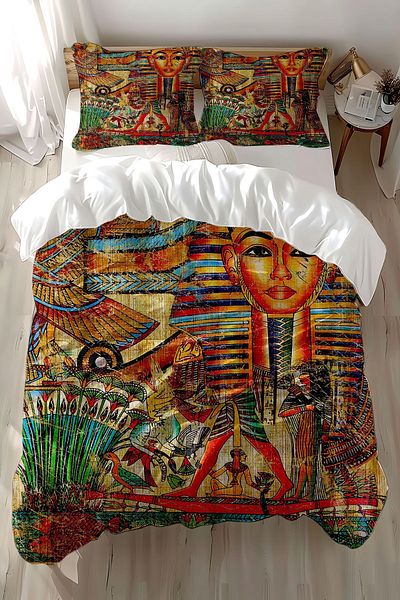 3D ELSE HALI Ethnic Authentic Egyptian Pattern Printed Double Size Cotton Satin Duvet Cover Set