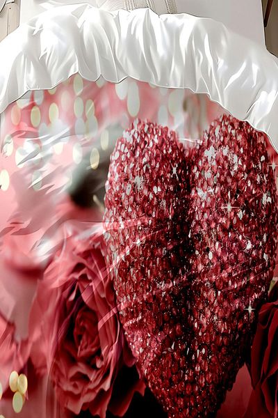3D ELSE HALI Pink Pirloğlu Double Duvet Cover Set - Heart Pattern and Printed Cotton Satin
