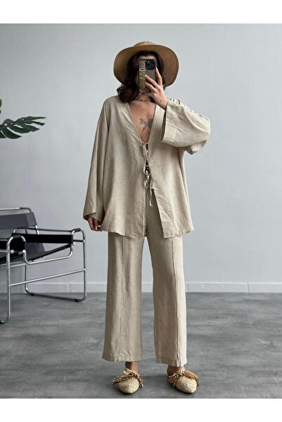 YouLikeButik طقم كتان بوهيمي - تصميم مربوط