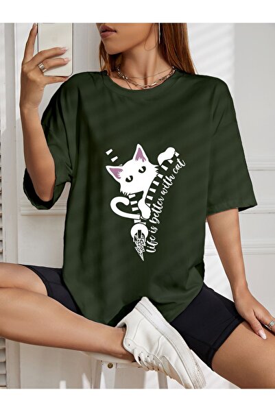 bellibone Μπλουζάκι με στάμπα Cat Oversize