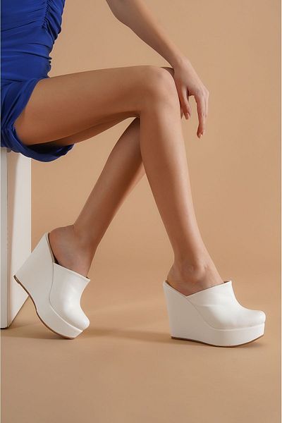 Ayakkabı Ateşi White Skin Wedge Heel Women's Shoes Cindy