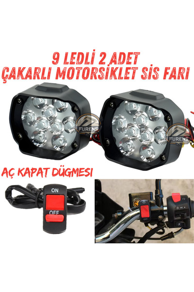 Furens 2 Adet 9 Ledli Motosiklet Scooter Uyumlu Led Sis Farı Açma Kapatma Tuşlu