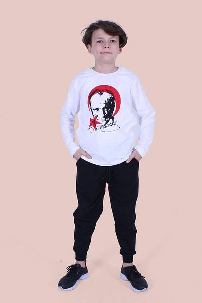 PANİO KİDS Costum unisex cu mânecă lungă, cu model Semiluna și stea, cu semnătură Atatürk