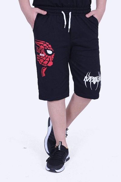 PANİO KİDS Der-man Text Printed Wide Leg Double Pocket Boy's Black Capri