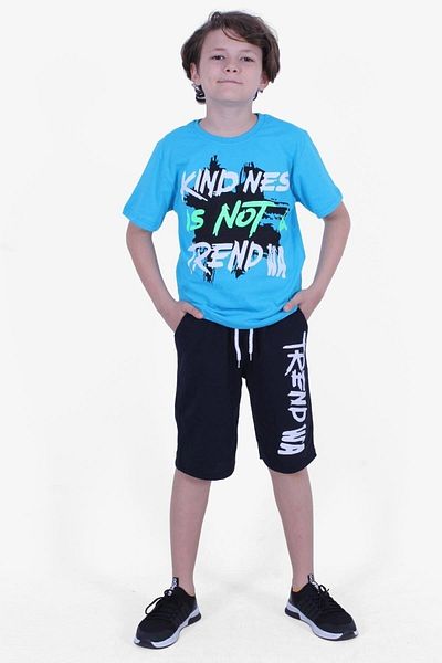 PANİO KİDS Is Not Text Printed Turquoise Capri Boy's Under-Top Suit