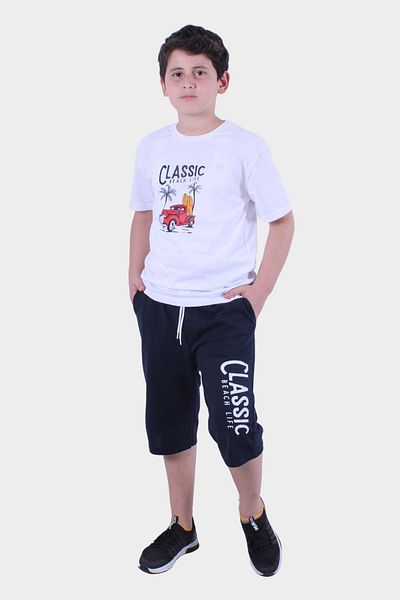 panios kids PANİOS KİDS 3-PACK BOY T-SHIRT-CAPRY PRINTED BOTTOM-TOP SET