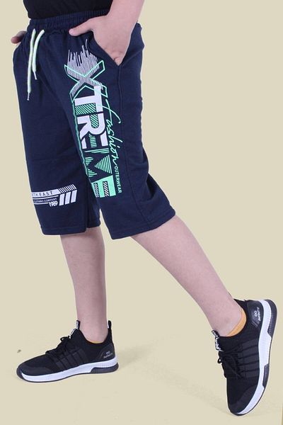 PANİO KİDS Xtreme Text Printed Phosphor Color Λεπτομερής διπλή τσέπη για αγόρι Navy Blue Capri