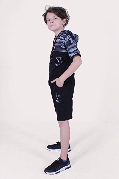 PANİO KİDS The Brand Fashion Text Printed Camouflage Pattern Boy's Bottom-Top Capri Suit