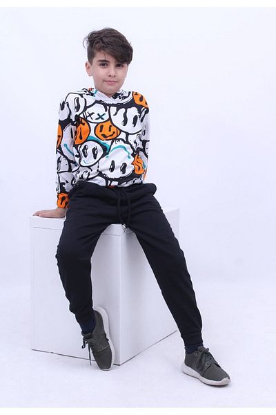 PANİO KİDS Patterned, Hooded, Unisex Sweatshirt-tracksuit, Top and Bottom Set, 2 Threads