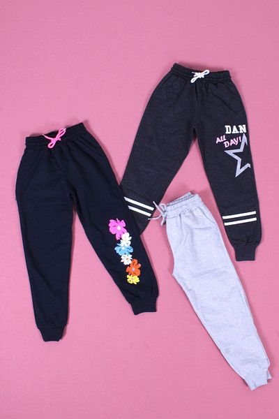 PANİO KİDS Pantaloni de sport pentru fete, 3 piese, model Paris, bleumarin-gri-anstracit