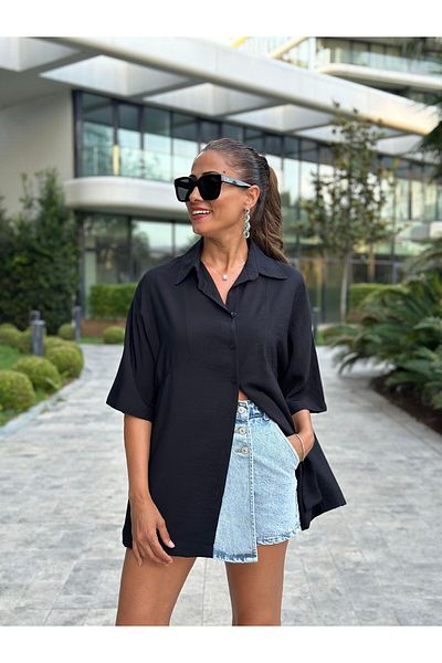 Forlady4 Casual Double Needle Black Bat Sleeve Women's Shirt
