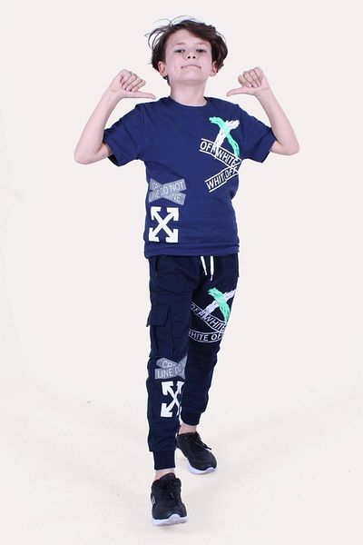 PANİO KİDS X Printed Boy's Bottom-Top Indigo Tracksuit