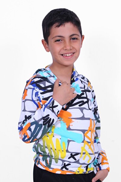 PANİO KİDS Φούτερ Unisex με κουκούλα με λευκό σχέδιο 2 κλωστών