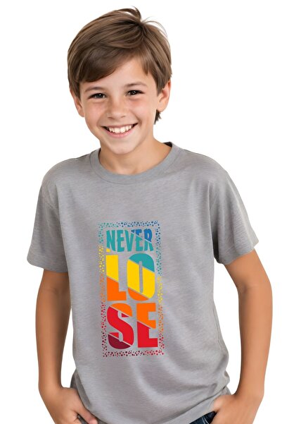 panios kids Tricou gri cu mânecă scurtă pentru copii, unisex, cu imprimeu Nev...