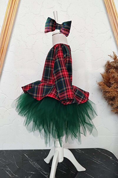Shecco Babba Girls' Red Plaid Christmas Dress Green Tutu Puffy Dress