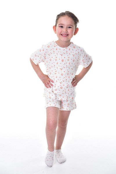 bunny hopp 100% Cotton Interlock Fabric for Girl - Health-Sensitive Short Sleeve Pajamas Set with Shorts