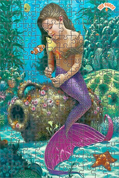 Teona Ahşap Kız Bebek Deniz Kızı Dekoratif Çift Katlı Çerçeveli Asılabilir Ah...