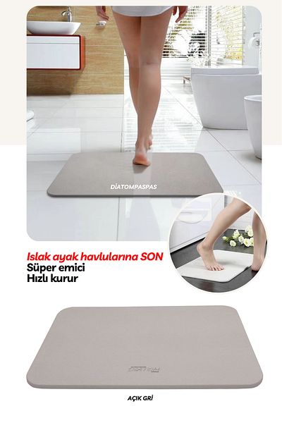 DİATOMPASPAS Magic Bath Mat Wet Floor Exit Mat Wash Basin Mat Ablution Mat - Gray