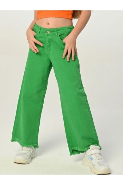 Çikoby Детски дънки с висока талия, зелени, с пискливи крачоли и детайли