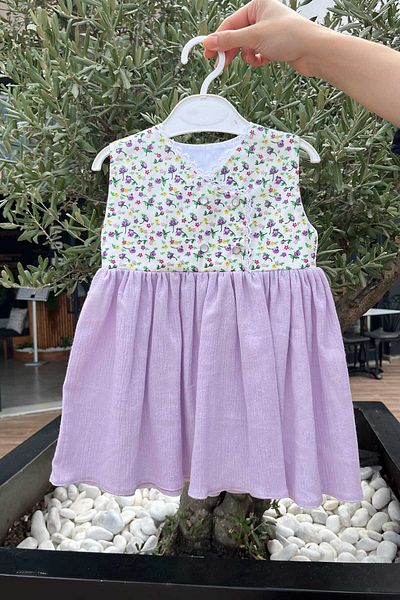 Bertuğ Bebek Pânză Şile din bumbac liliac - Rochie pentru fetiţă, cu model de flori