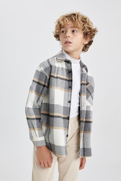 DeFacto Карирана фланелена риза с голям размер за момче - дълъг ръкав B4085a823wn