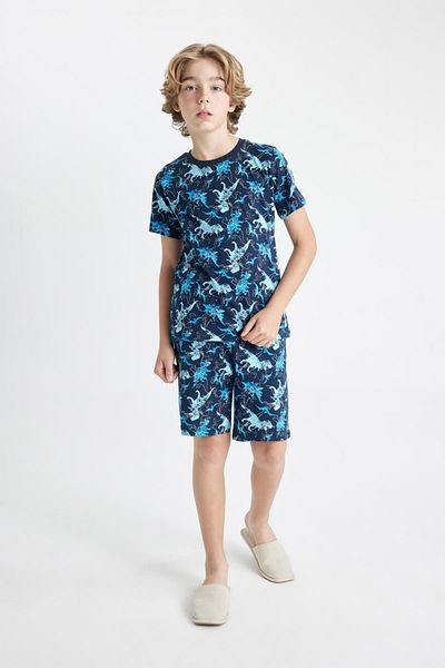 DeFacto Dinosaurier-Pyjama-Set für Jungen, bedrucktes Kurzarm-Top mit Shorts C5498a824sm