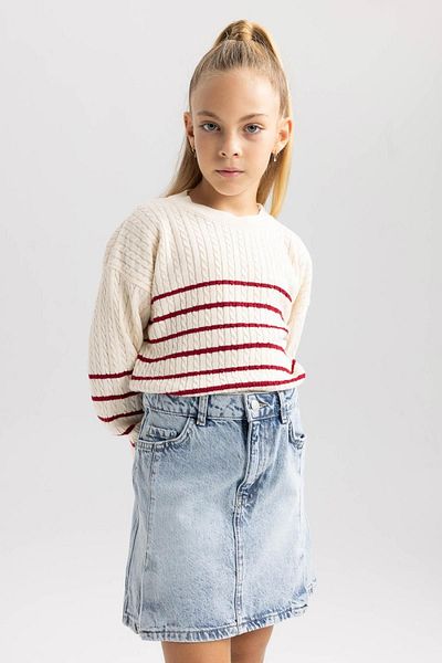 DeFacto Crew Neck Striped Girl's Sweater - B1703a823wn