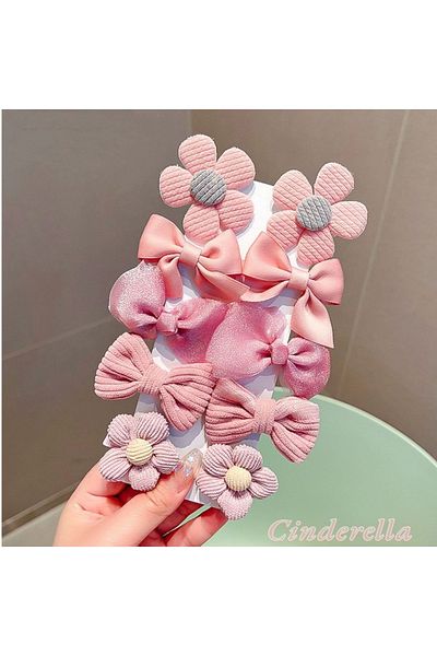 Cinderella Cataramă roz pentru copii - Set de 10 funde cu panglică margarete, elastic