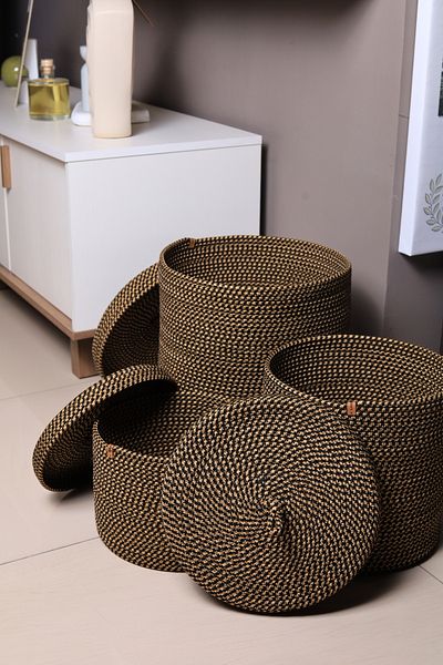 Kaliçe Home Καλάθι ρούχων με κάλυμμα από άχυρο από γιούτα - Καλάθι βρώμικων, παιχνιδιών και μπάνιου