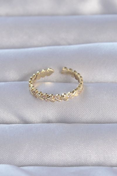 Moka Shopin Brass Gold Zircon Stone - Row Heart Model Adjustable Ring