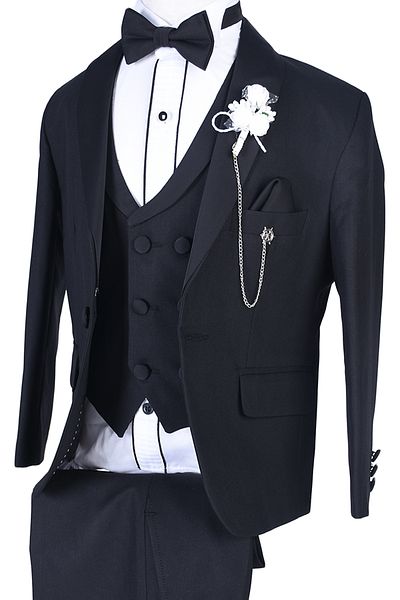 ceocuk Plain Black Fabric Children's Tuxedo Suit