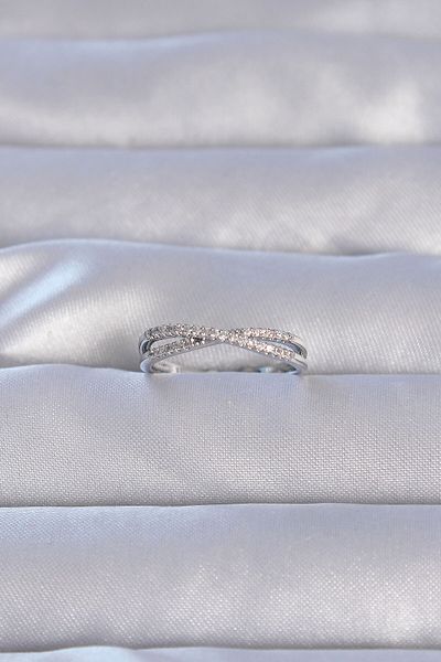 Moka Shopin X Model Adjustable Brass Silver Ring - Zircon Stone