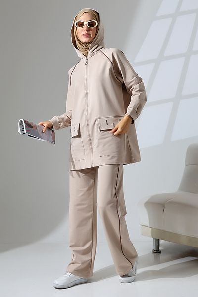 Mihran Butik Stone Color Women's Sports and Comfortable Hijab Combed Cotton Suit - Seasonal