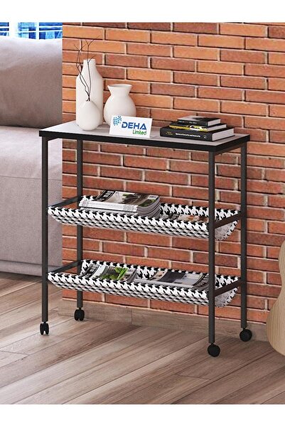 DEHALİMİTED Tekerlekli Dergilik Kumaş Raflı Çanta Gazetelik Kitaplık Çok Amaçlı Koltuk Yan Sehpa Sunumluk