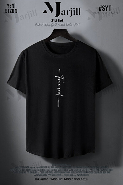 Marjill Fekete-fehér Free Soul nyomott Slim Fit pólókészlet 2 darabból