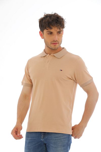 Ayşo Ανδρικό T-Shirt με μπεζ κεντημένο γιακά πόλο - Lycra, μισό κουμπί