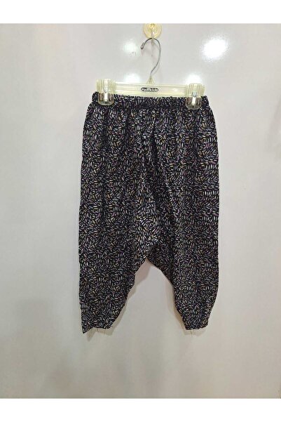 NUR TEKSTİL kız çocuk siyah lila desenli pamuklu viskon beli lastikli -3 -4 -5 yaşa uyumlu şalvar