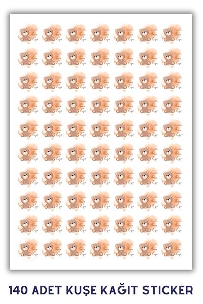 Netsan Etiket 140 Pieces Brown Teddy Bear 4cm Round Baby Sticker - Welcome