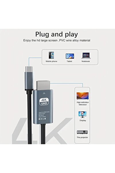 Genel Markalar FXN-C1 Ultra HD 4K Type-C HDMI Adaptör Kablosu Yüksek Hızlı 60Hz Ekran Görüntü Aktarım Kablosu
