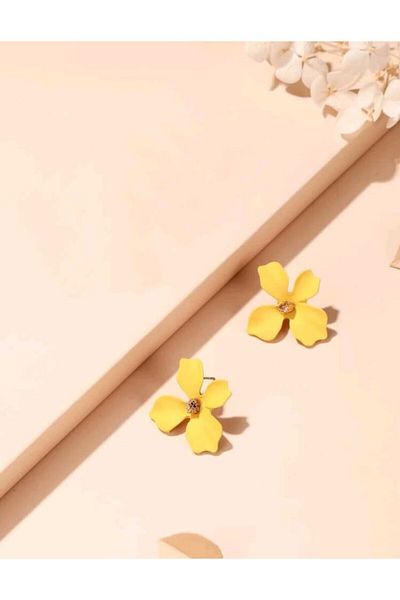 Berseolie Yellow Colored Flower Earrings-Floral Earrings