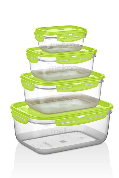 Melkan Home Set of 4 Leak-Proof Rectangular Storage Container with Silicone Seal - Air and Waterproof, Food Storage Container