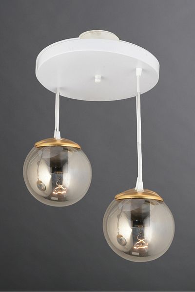 SONSUZ AYDINLATMA&AVİZE 2-Piece Smoked White Pendant Tray - Glass Globe Ball and Flat Down Facing Luxury Chandelier