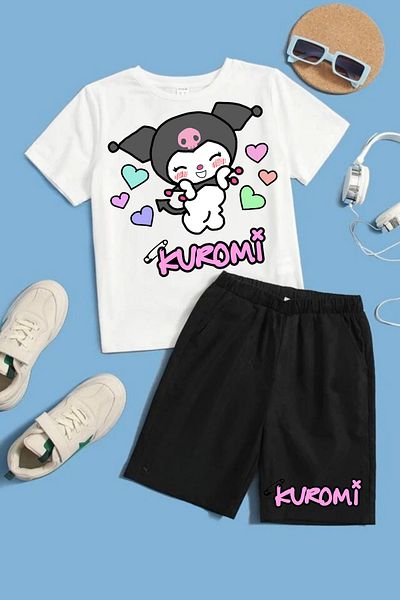 NoVibe Kuromi Printed Children's Cotton T-Shirt and Shorts Set
