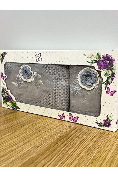 AYHANHOME 3D Flower Embroidered Boxed Dowry 1 Piece 50x90 Hand Face Towel 1 Piece 30x50 Kitchen Towel