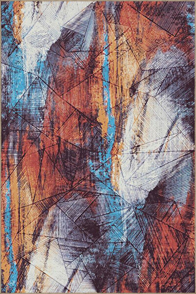 Rugs Modern Halı Glass Themed Multi-Colored Woven Base Carpet and Washable Ca...